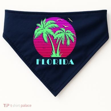 Florida Retro Neon Palm Trees Sunset USA-Made Doggie Bandana