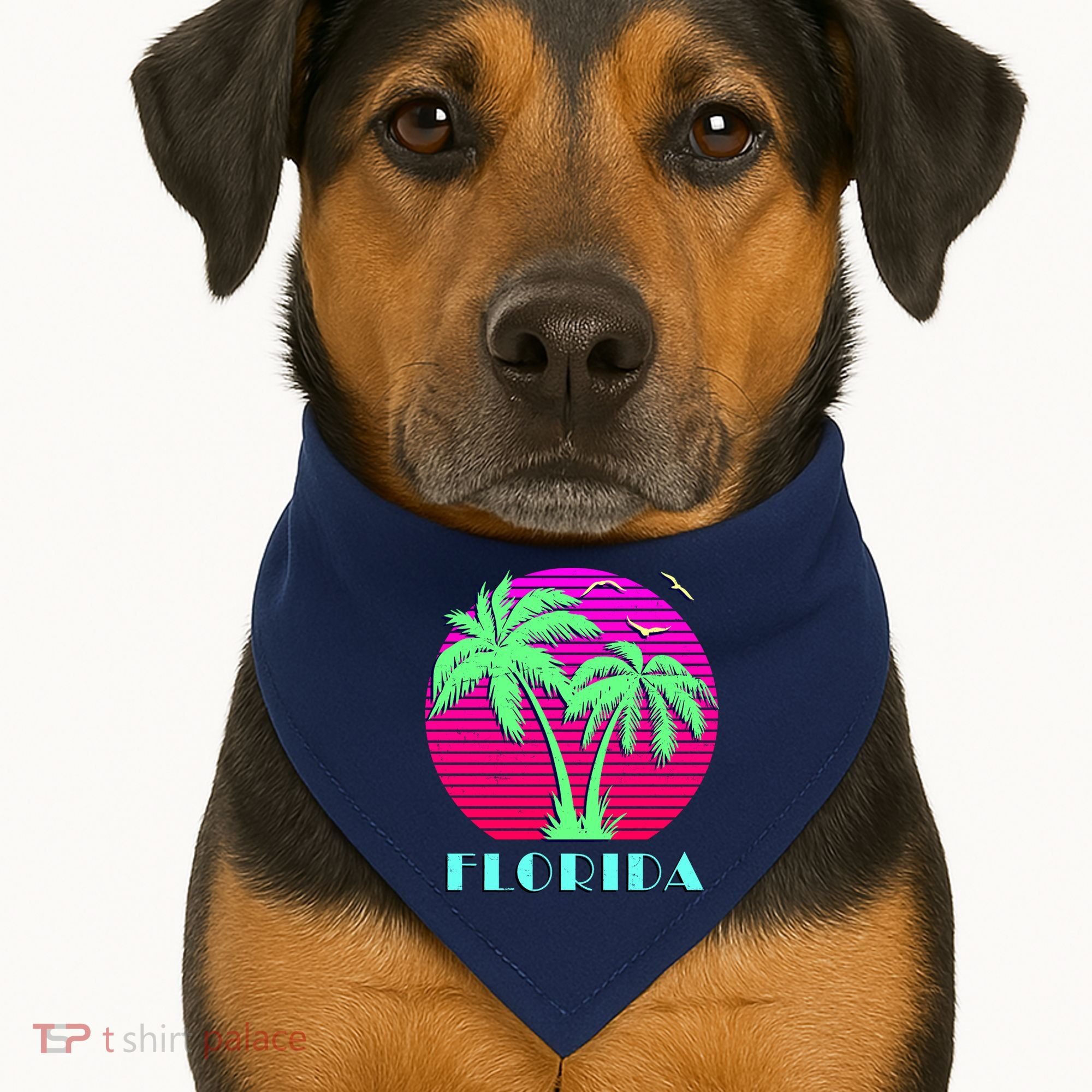 Florida Retro Neon Palm Trees Sunset USA-Made Doggie Bandana