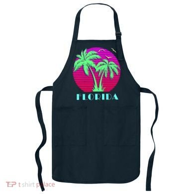 Florida Retro Neon Palm Trees Sunset Apron