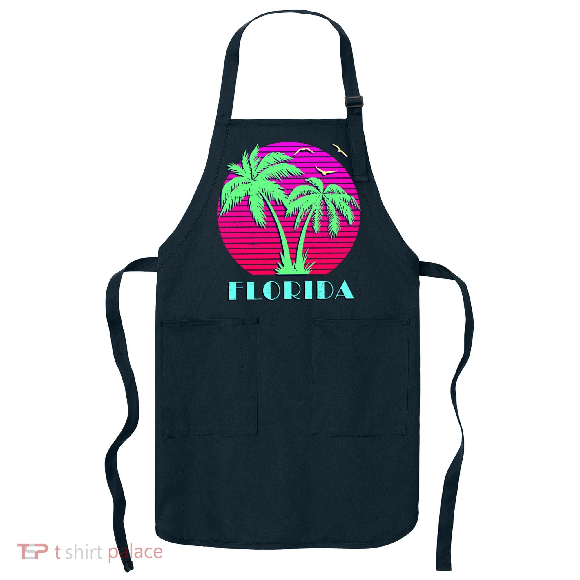 Florida Retro Neon Palm Trees Sunset Apron