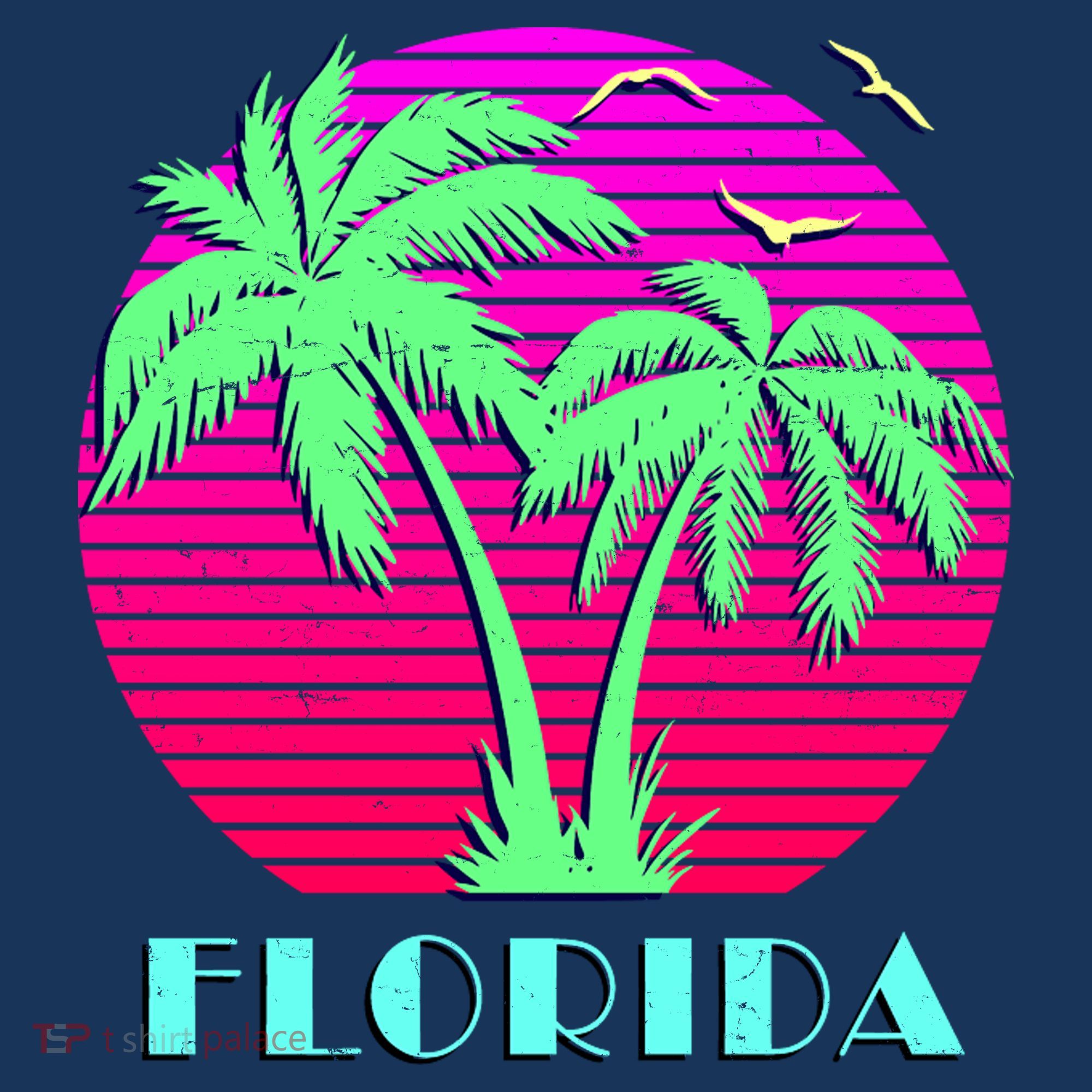Florida Retro Neon Palm Trees Sunset Beanie