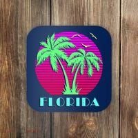 Florida Retro Neon Palm Trees Sunset Coaster thumb 0