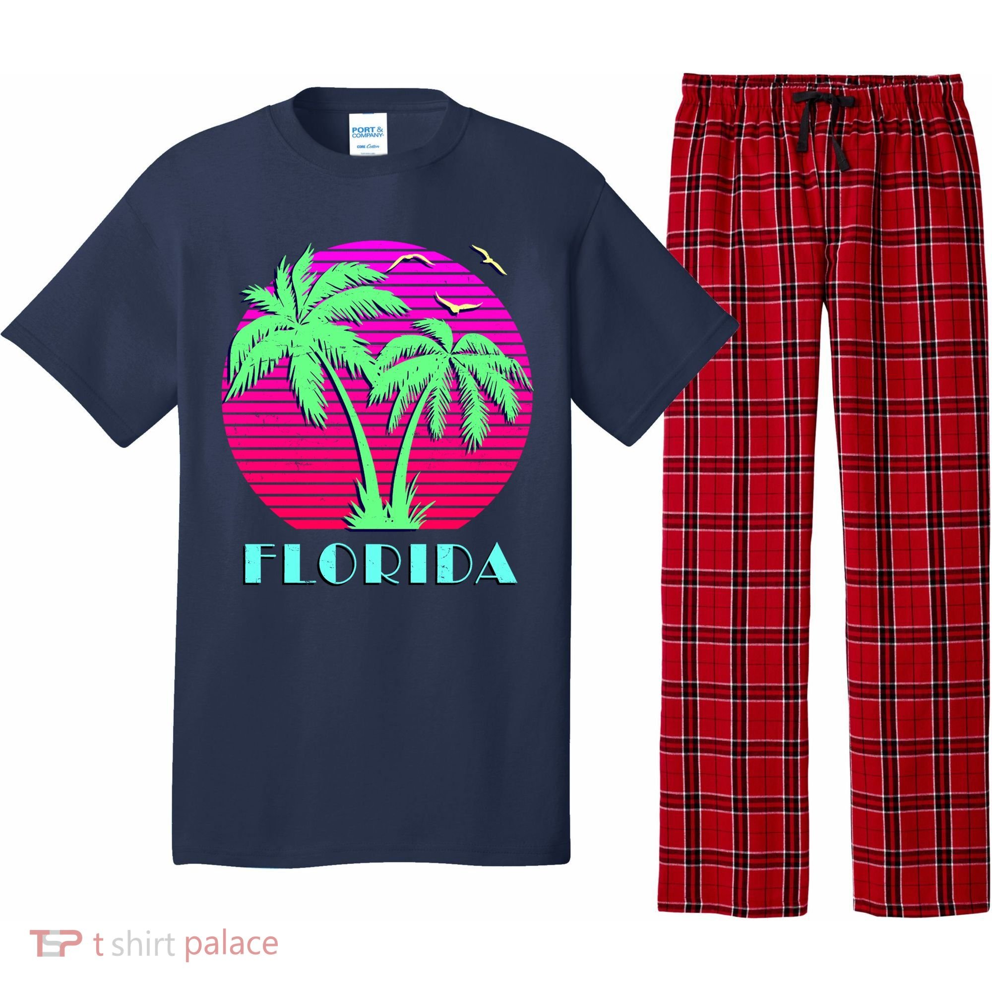 Florida Retro Neon Palm Trees Sunset Pajama Set
