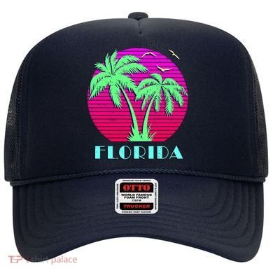 Florida Retro Neon Palm Trees Sunset Hat