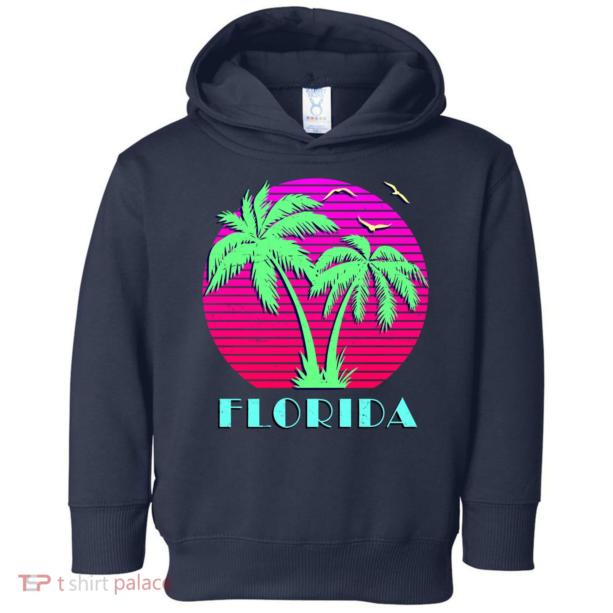 Florida Retro Neon Palm Trees Sunset Toddler Hoodie