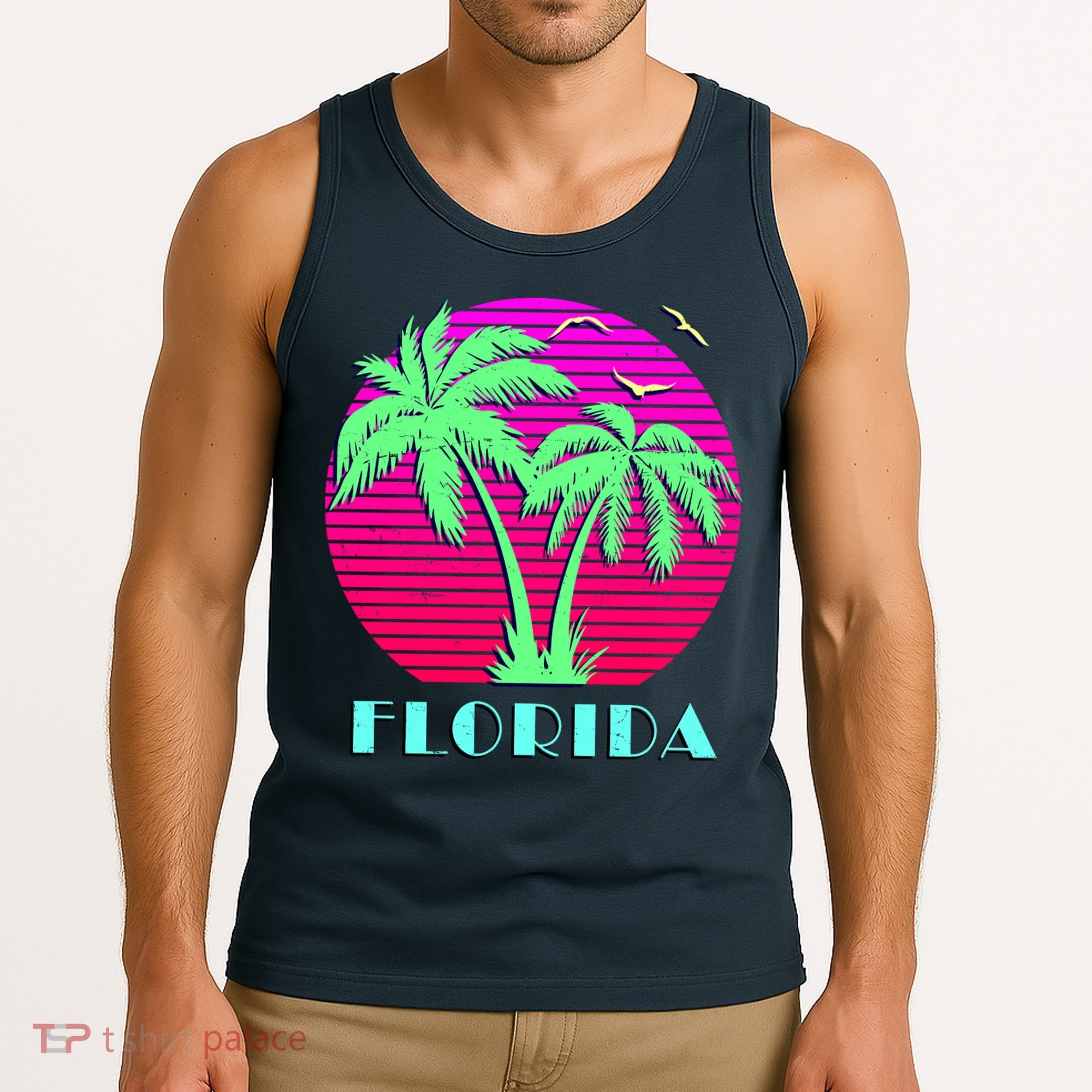 Florida Retro Neon Palm Trees Sunset Tank Top