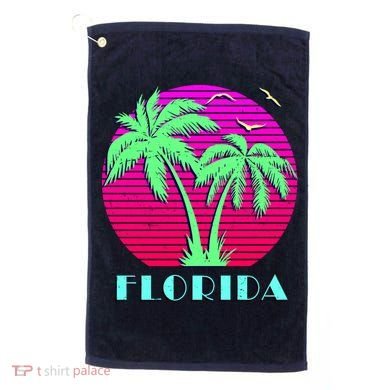 Florida Retro Neon Palm Trees Sunset Golf Towel