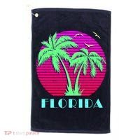 Florida Retro Neon Palm Trees Sunset Golf Towel thumb 0