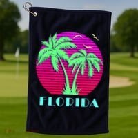 Florida Retro Neon Palm Trees Sunset Golf Towel thumb 1