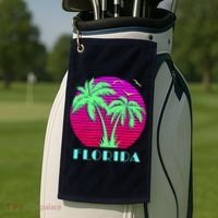 Florida Retro Neon Palm Trees Sunset Golf Towel thumb 2