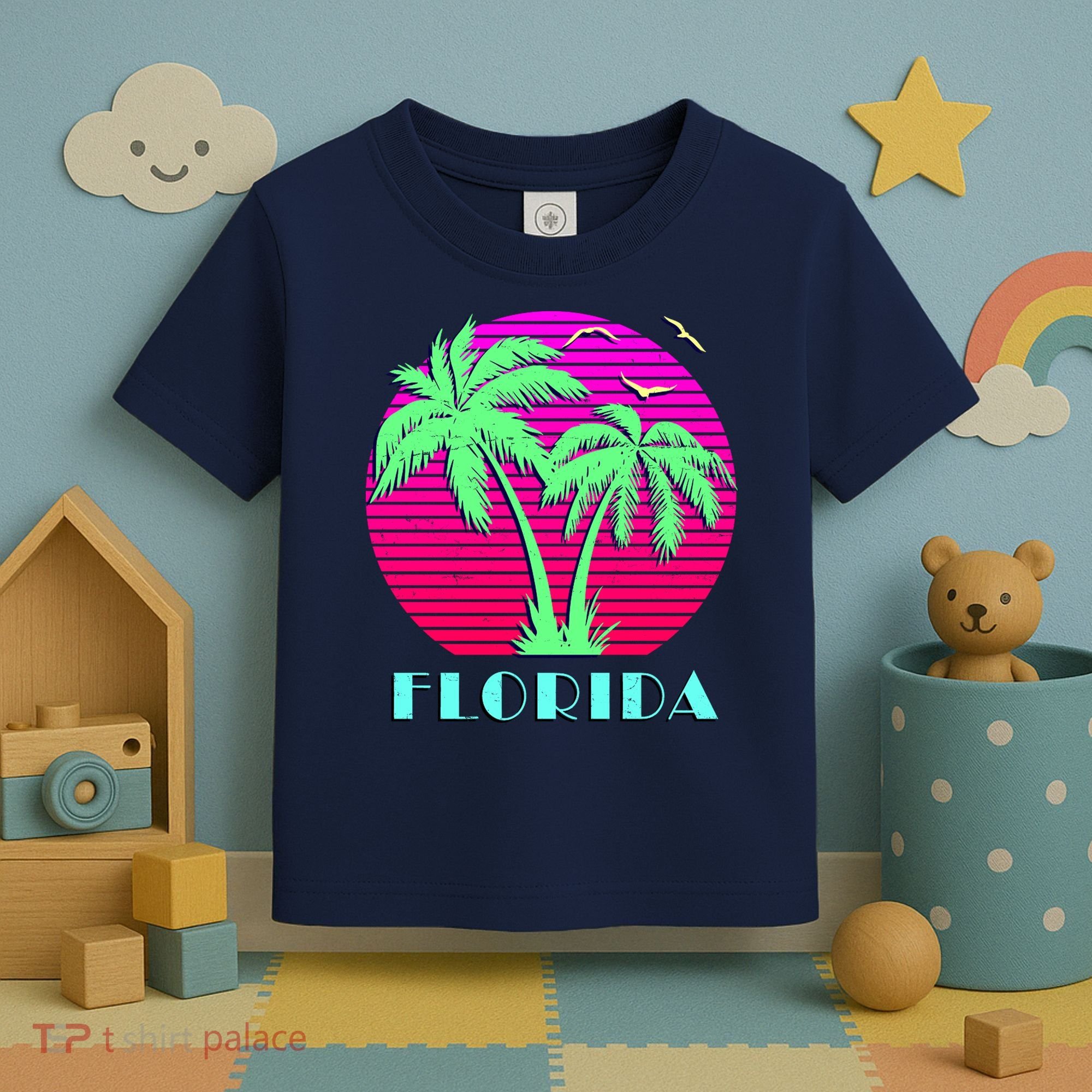 Florida Retro Neon Palm Trees Sunset Toddler T-Shirt