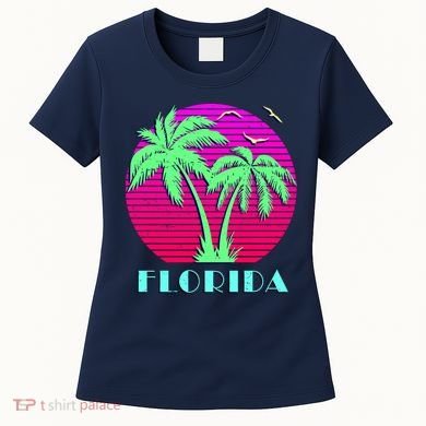 Florida Retro Neon Palm Trees Sunset Women's T-Shirt