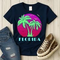 Florida Retro Neon Palm Trees Sunset Women's T-Shirt thumb 3