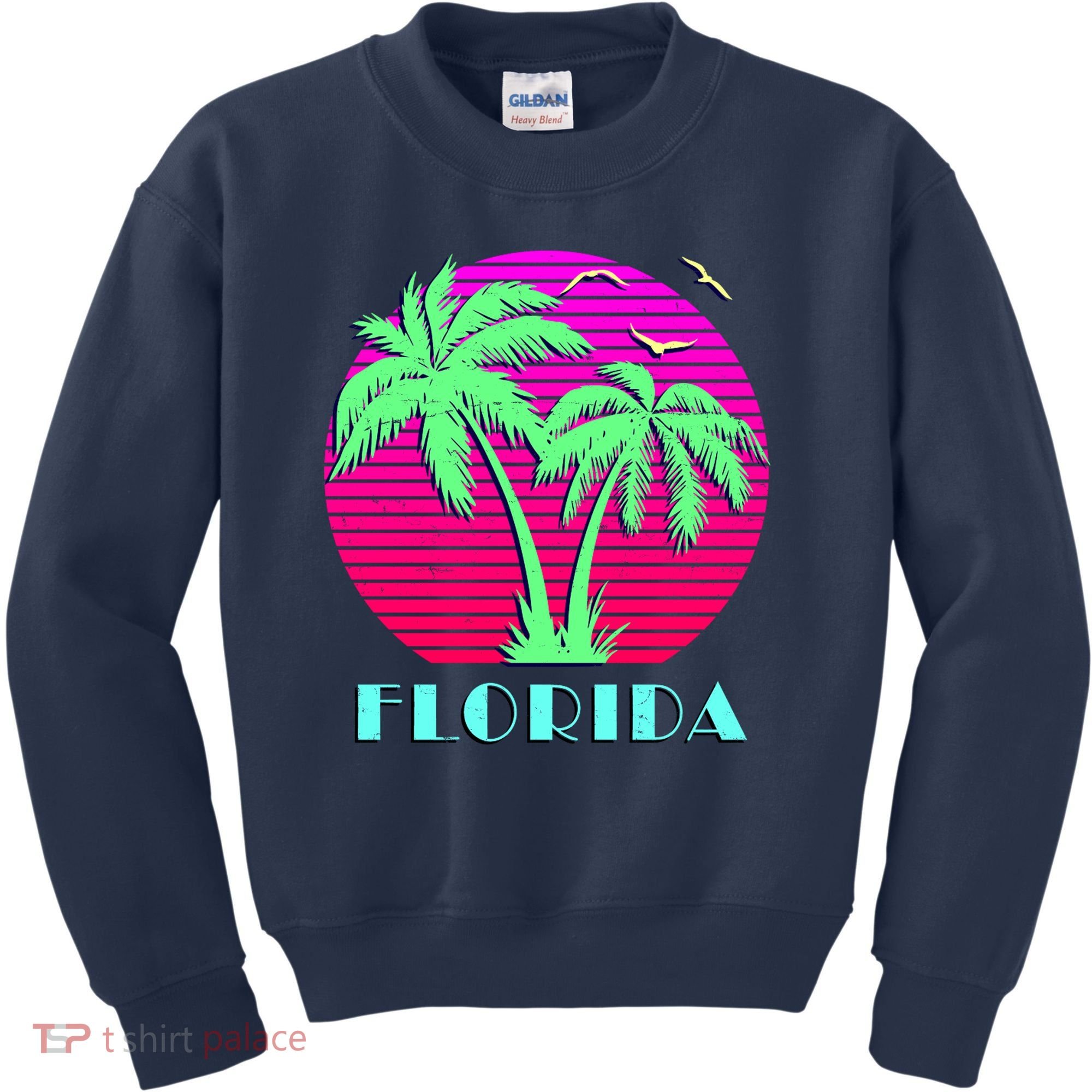 Florida Retro Neon Palm Trees Sunset Kids Sweatshirt