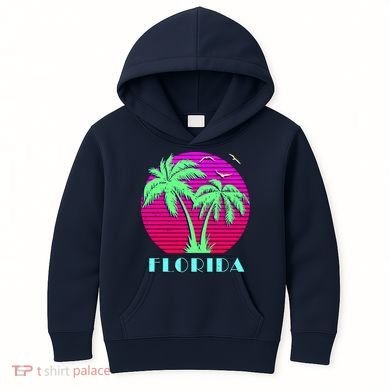 Florida Retro Neon Palm Trees Sunset Kids Hoodie