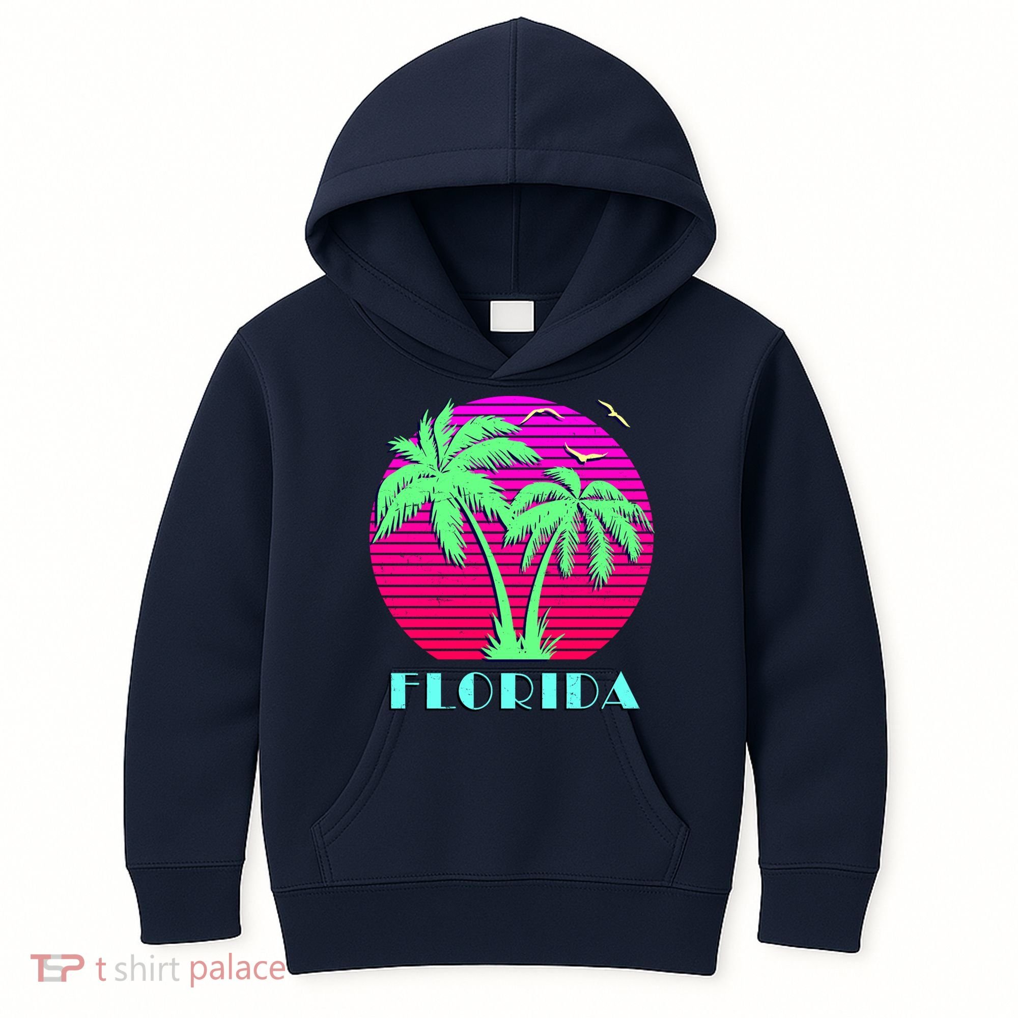 Florida Retro Neon Palm Trees Sunset Kids Hoodie