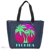 Florida Retro Neon Palm Trees Sunset Tote Bag thumb 0