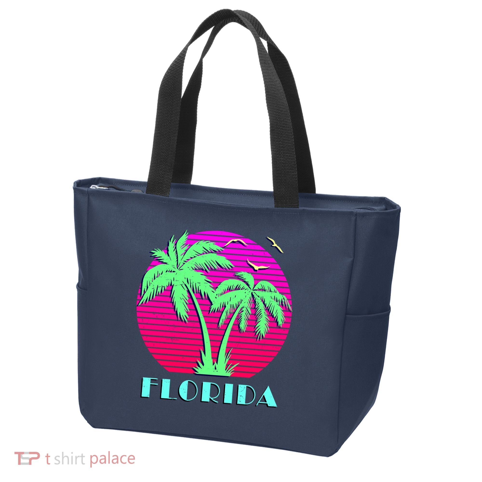 Florida Retro Neon Palm Trees Sunset Tote Bag
