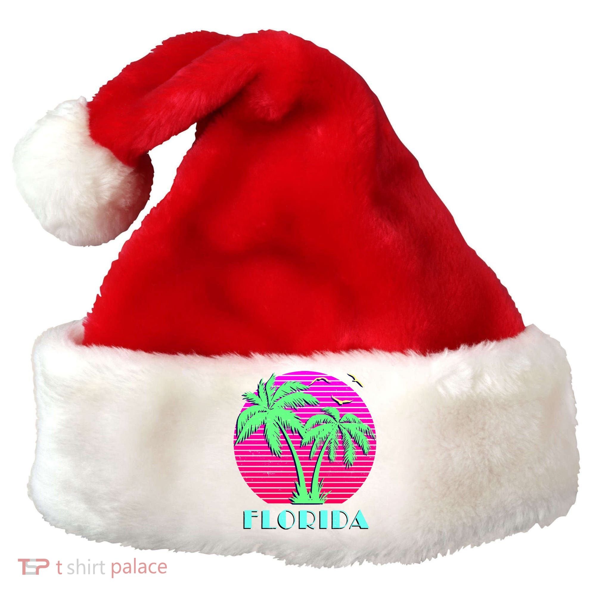 Florida Retro Neon Palm Trees Sunset Santa Hat