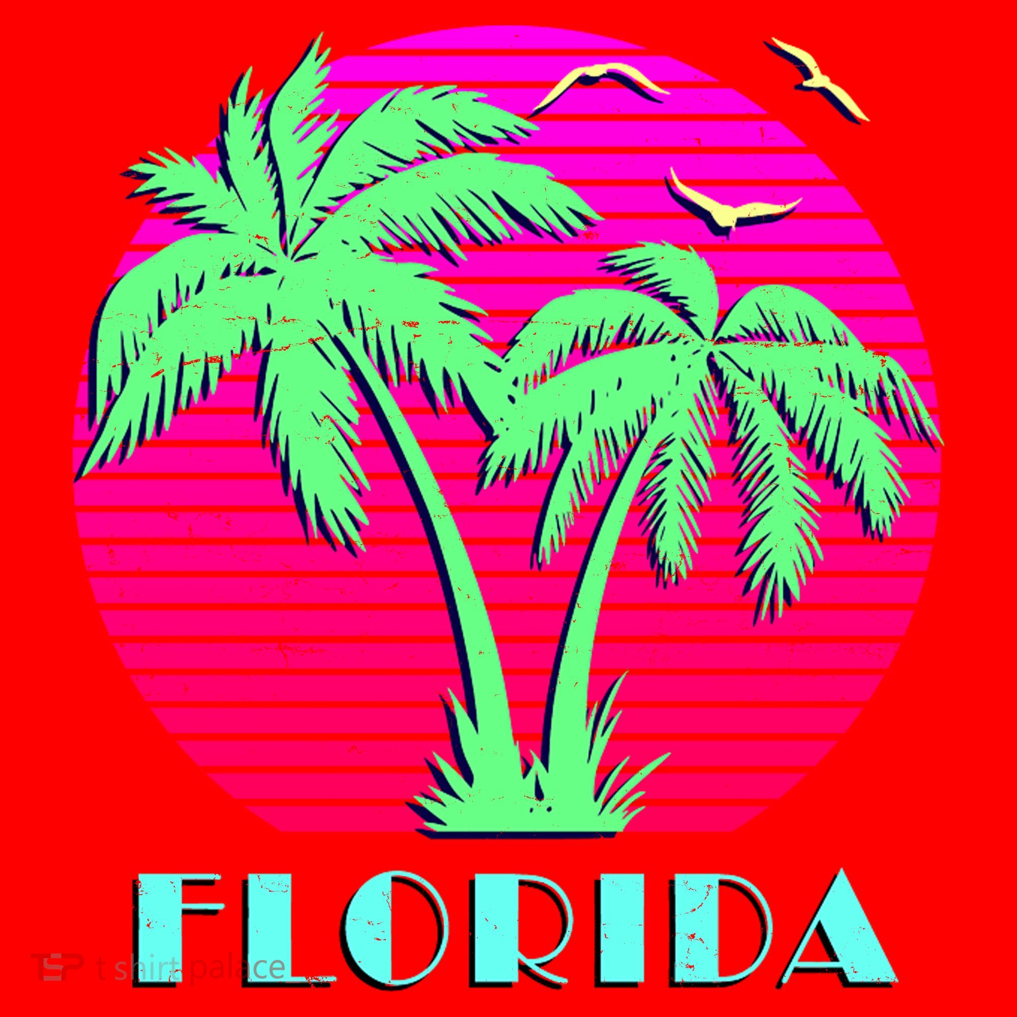 Florida Retro Neon Palm Trees Sunset Santa Hat