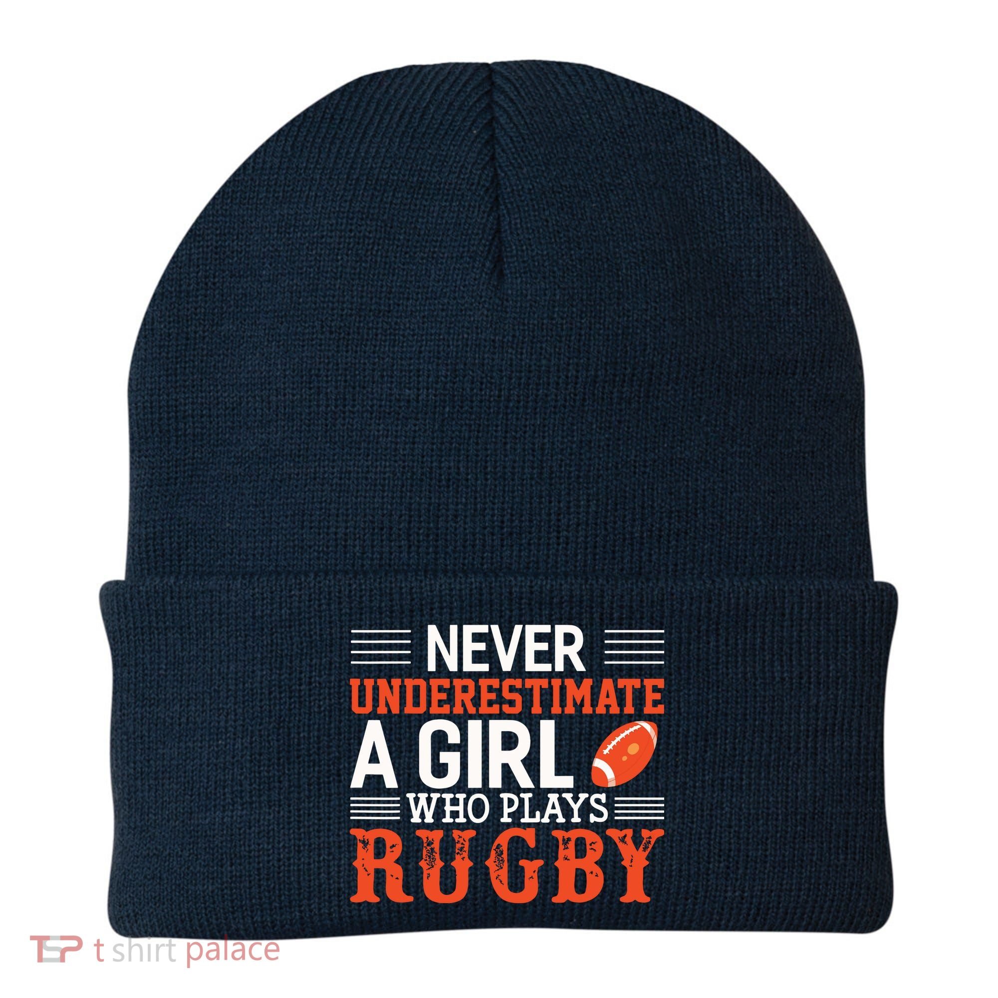 Funny Rugby Never Underestimate A Girl Who Plays Rugby Beanie