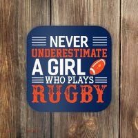 Funny Rugby Never Underestimate A Girl Who Plays Rugby Coaster thumb 0