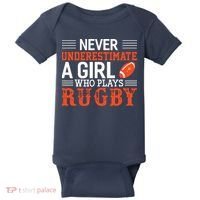 Funny Rugby Never Underestimate A Girl Who Plays Rugby Baby Bodysuit thumb 0