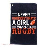 Funny Rugby Never Underestimate A Girl Who Plays Rugby Golf Towel thumb 0