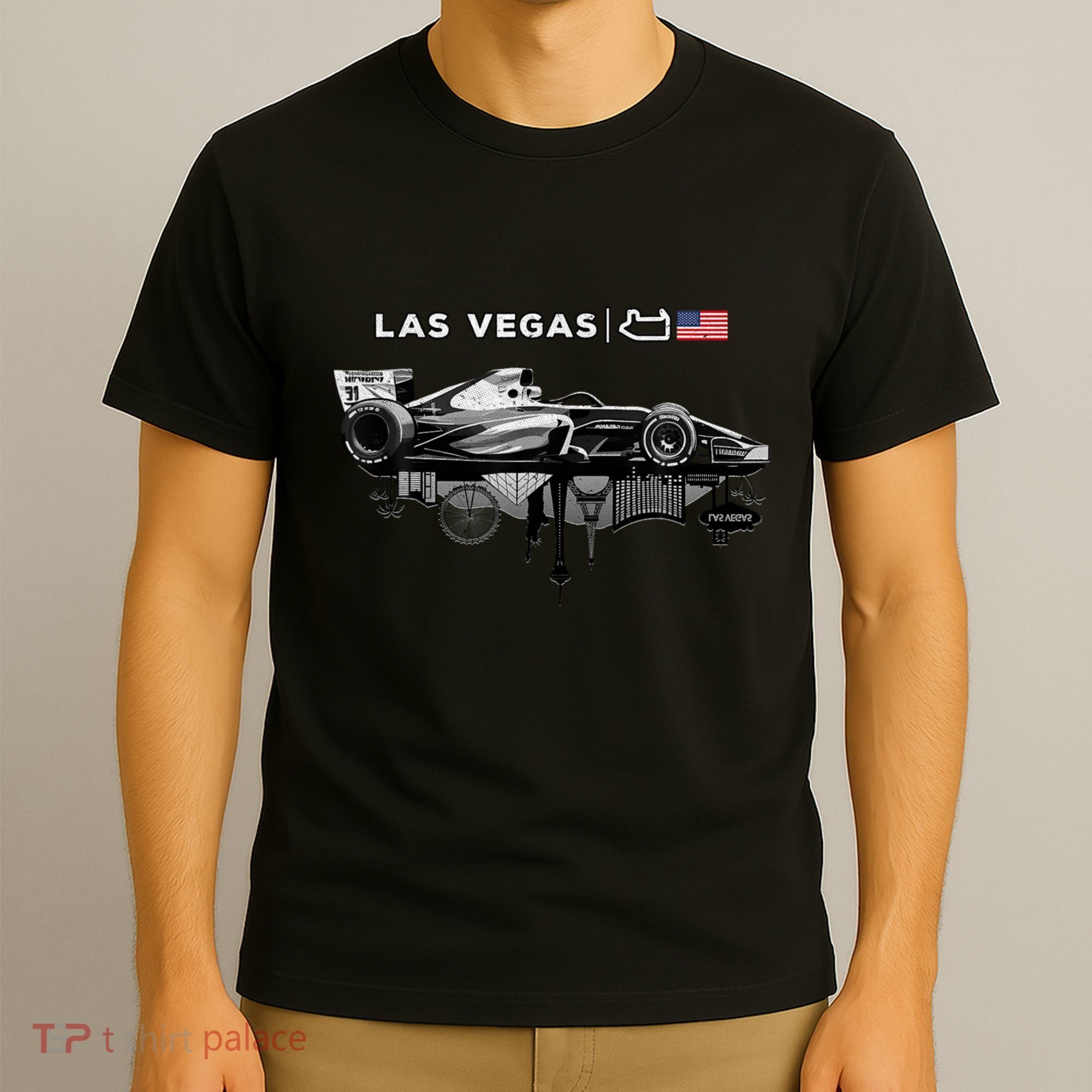Formula Racing Open Wheel Car Las Vegas Circuit Usa Flag T-Shirt
