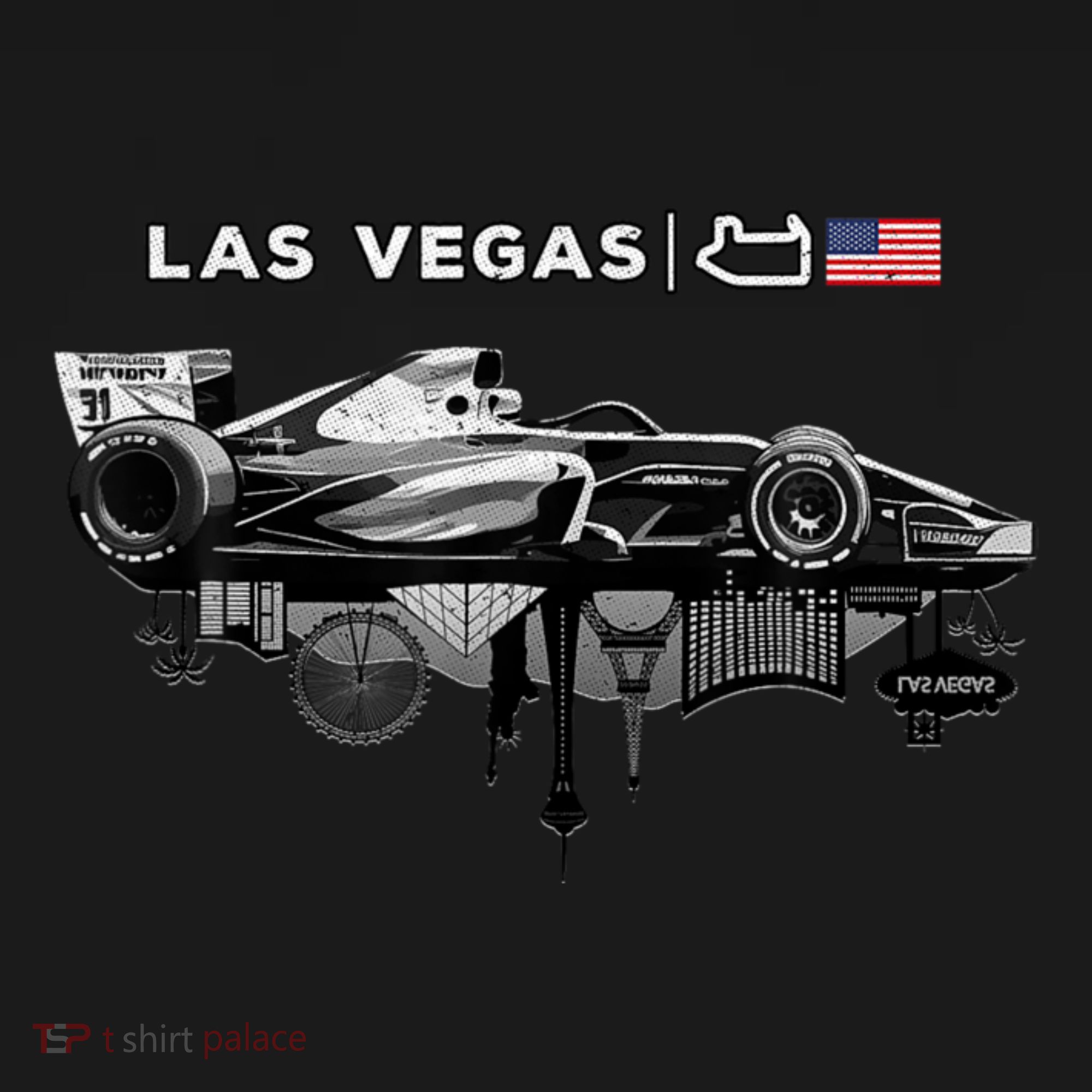 Formula Racing Open Wheel Car Las Vegas Circuit Usa Flag T-Shirt