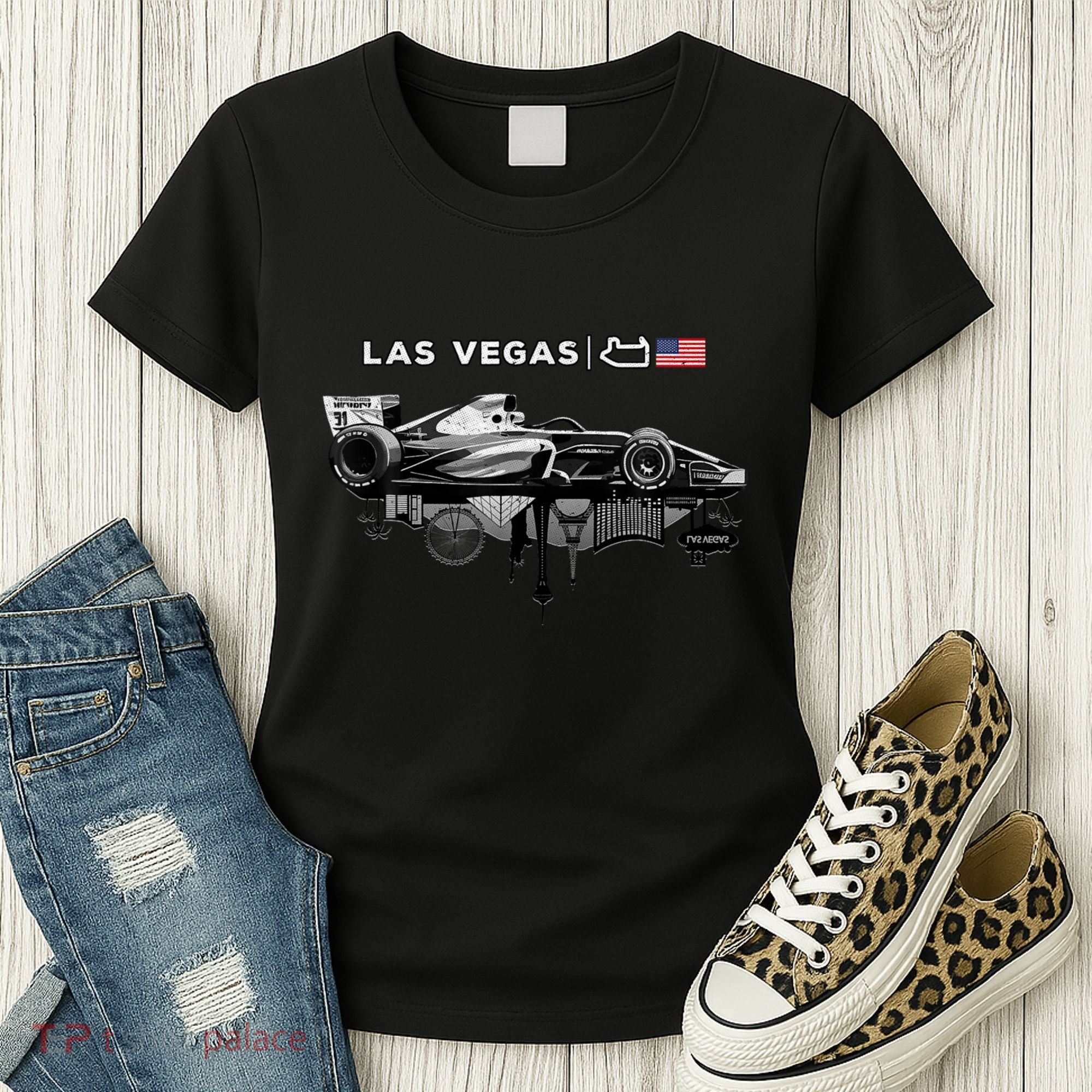 Formula Racing Open Wheel Car Las Vegas Circuit Usa Flag Women's T-Shirt