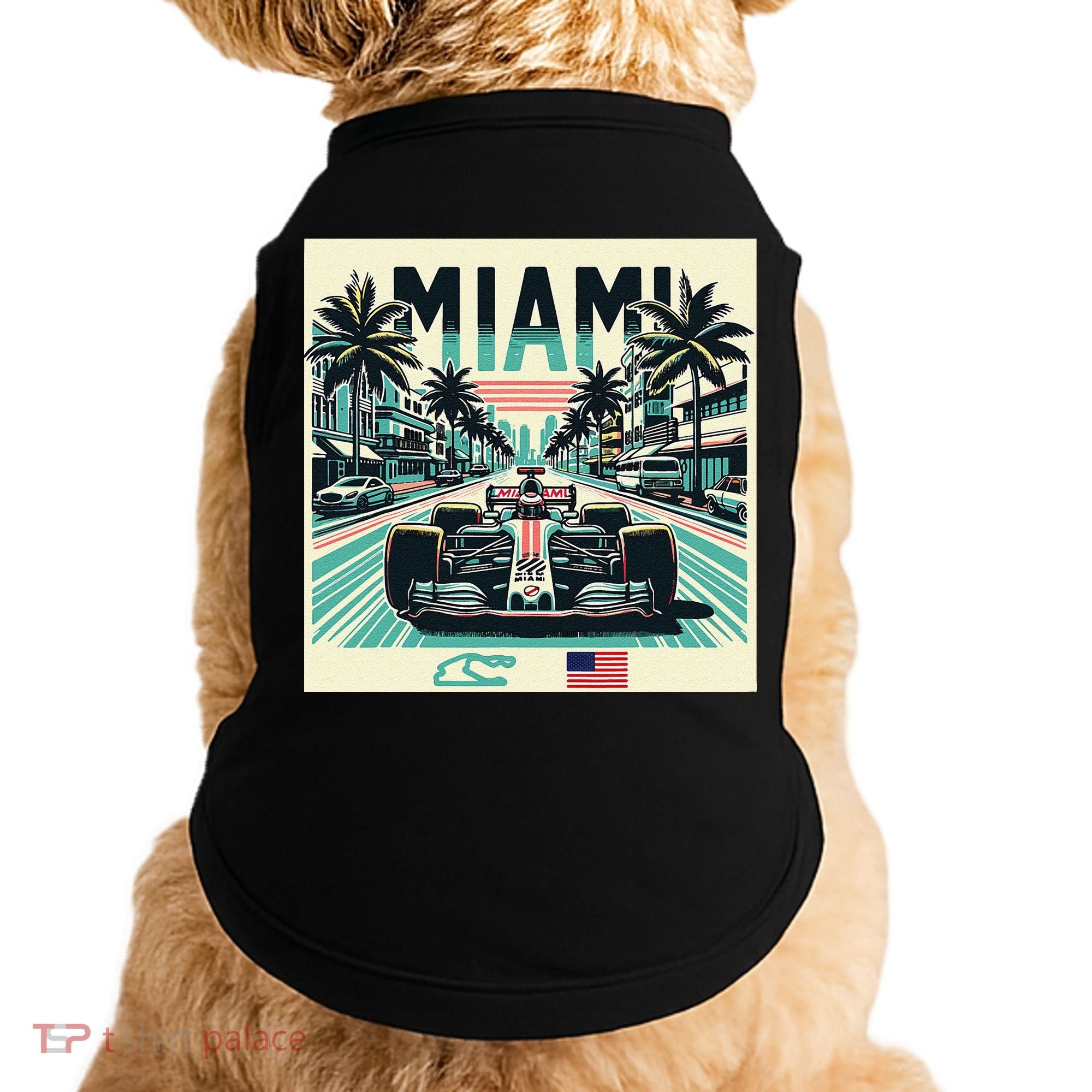 Formula Racing Open Wheel Car Retro Miami Circuit Usa Flag Doggie Tank