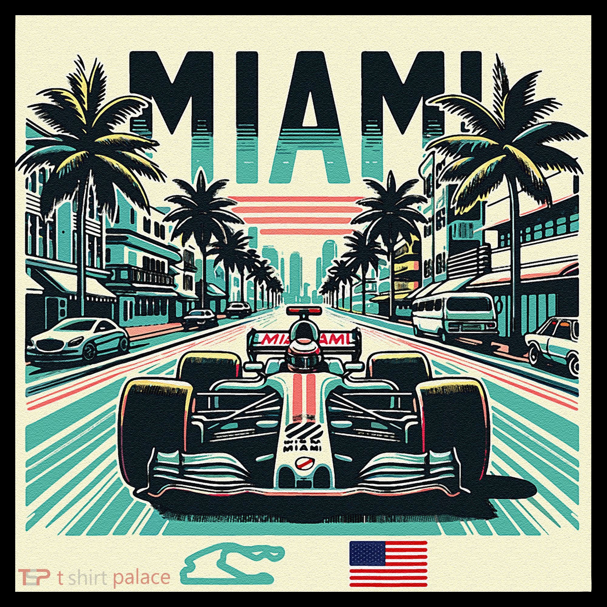 Formula Racing Open Wheel Car Retro Miami Circuit Usa Flag Hoodie