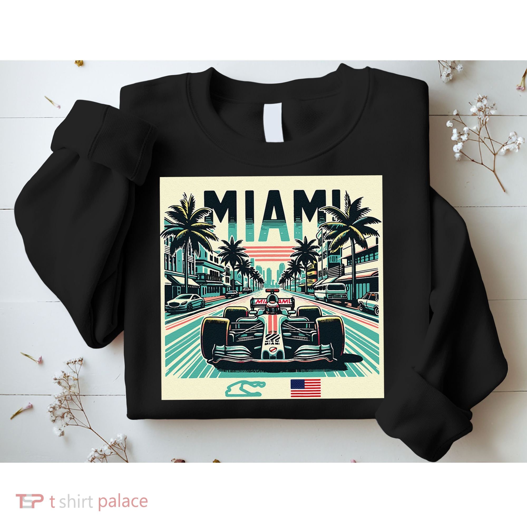Formula Racing Open Wheel Car Retro Miami Circuit Usa Flag Sweatshirt