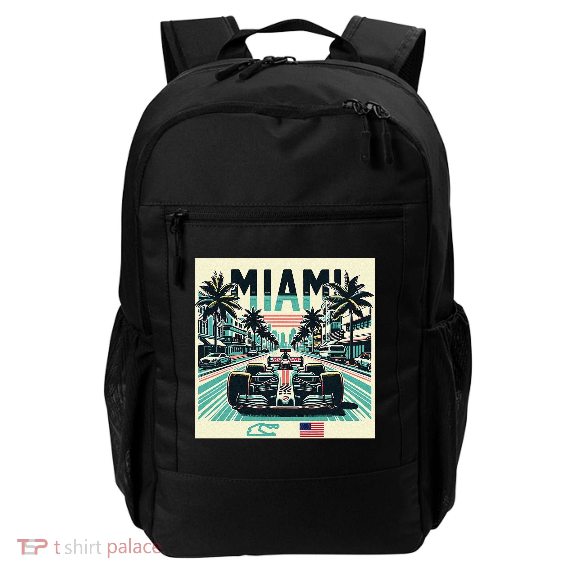 Formula Racing Open Wheel Car Retro Miami Circuit Usa Flag Backpack