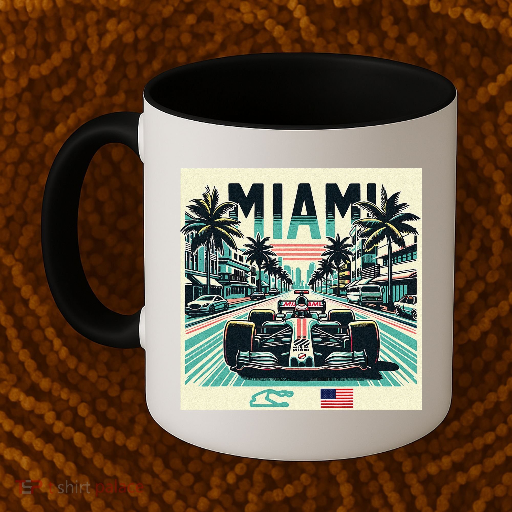 Formula Racing Open Wheel Car Retro Miami Circuit Usa Flag Coffee Mug