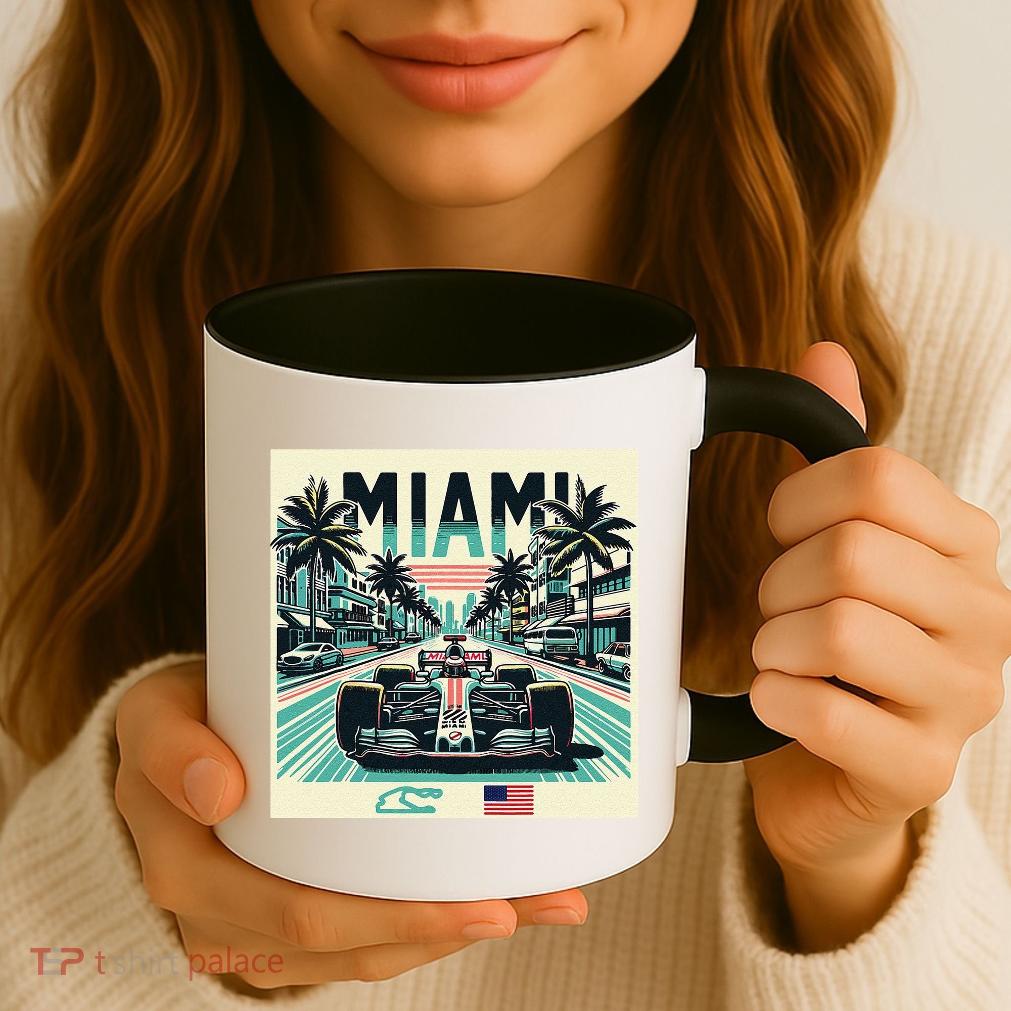 Formula Racing Open Wheel Car Retro Miami Circuit Usa Flag Coffee Mug
