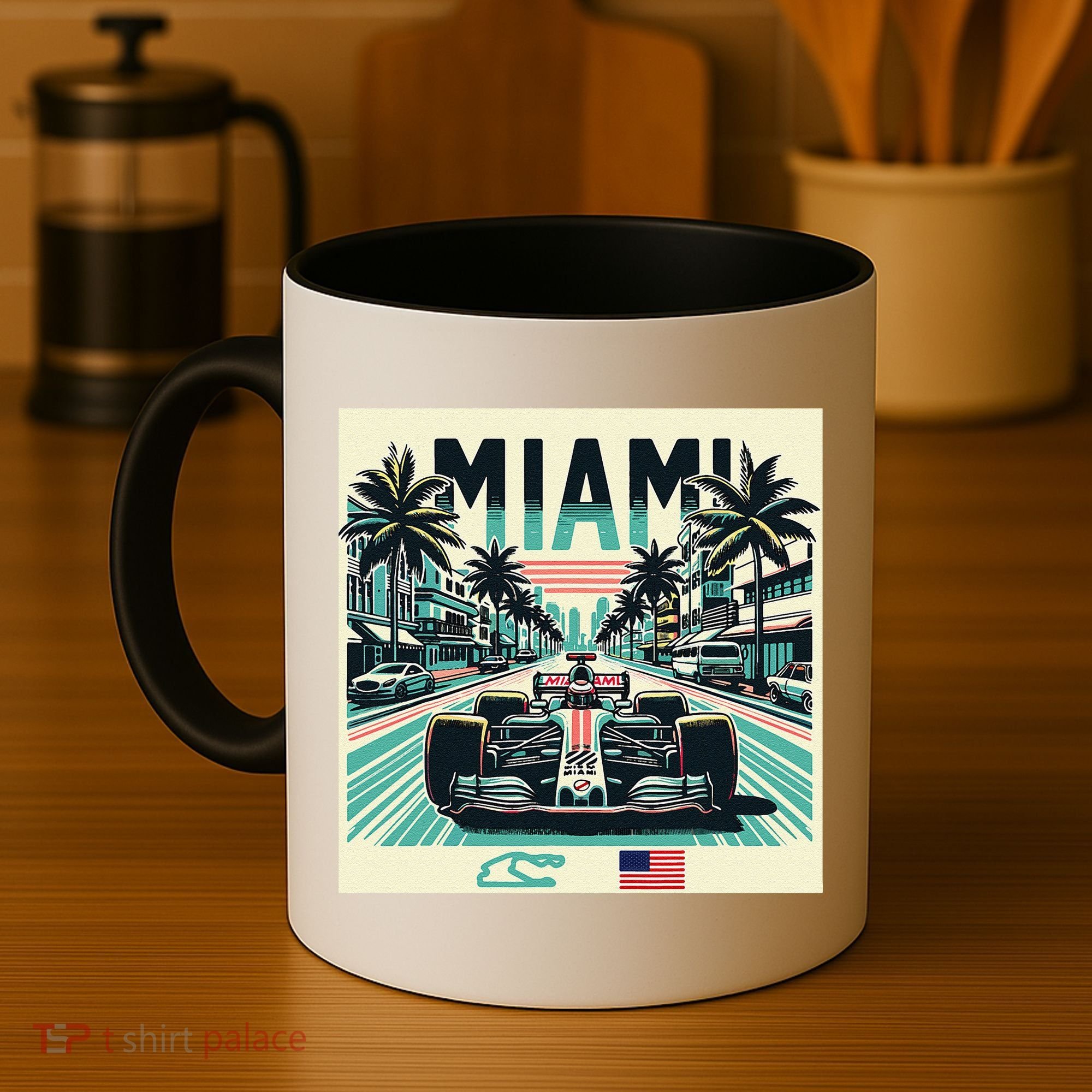 Formula Racing Open Wheel Car Retro Miami Circuit Usa Flag Coffee Mug
