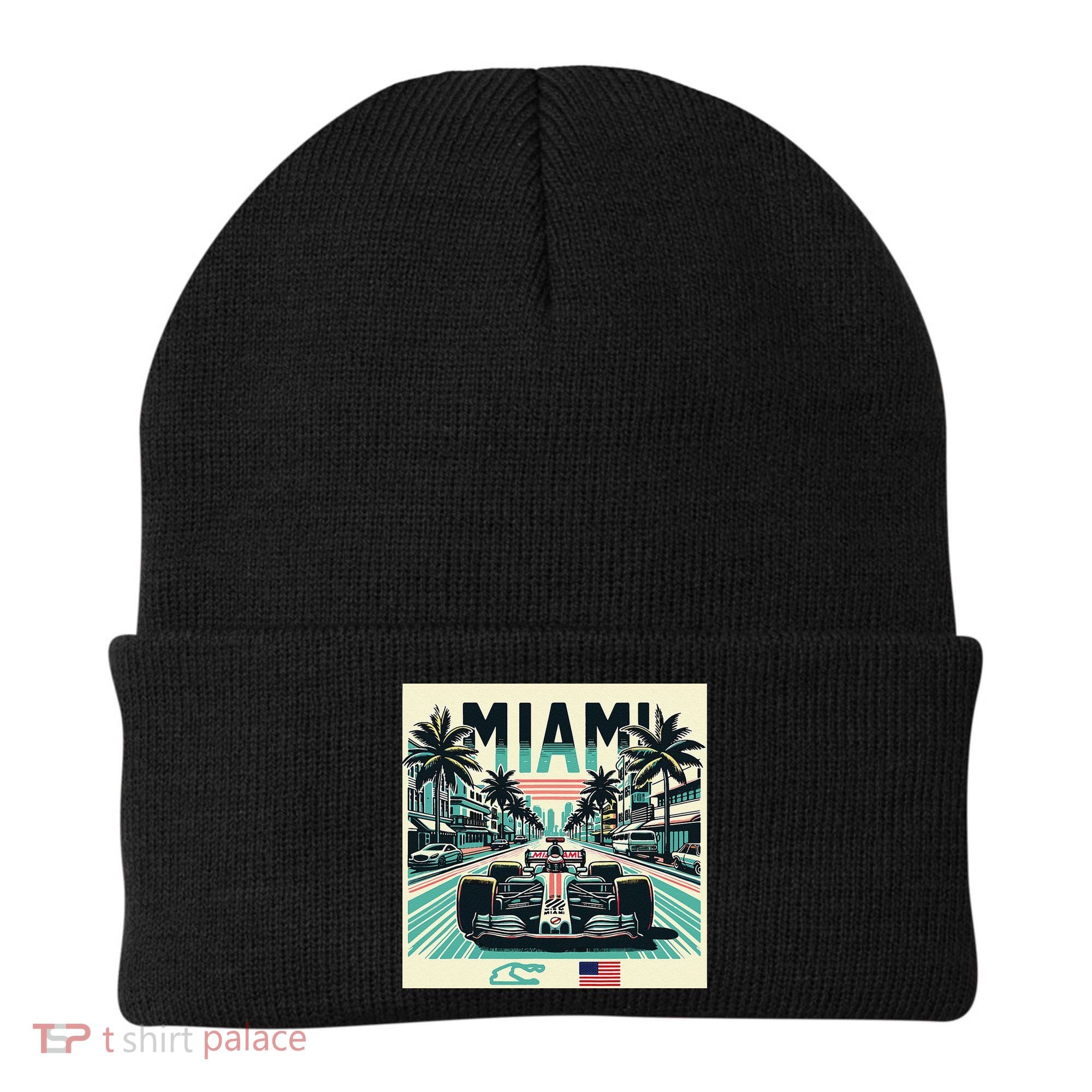 Formula Racing Open Wheel Car Retro Miami Circuit Usa Flag Beanie