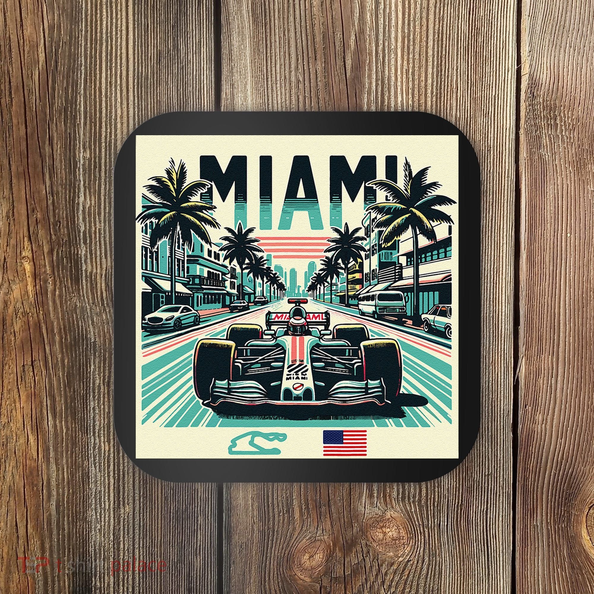 Formula Racing Open Wheel Car Retro Miami Circuit Usa Flag Coaster
