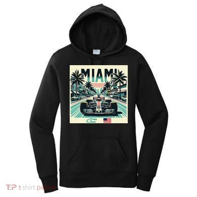 Formula Racing Open Wheel Car Retro Miami Circuit Usa Flag Women's Hoodie
