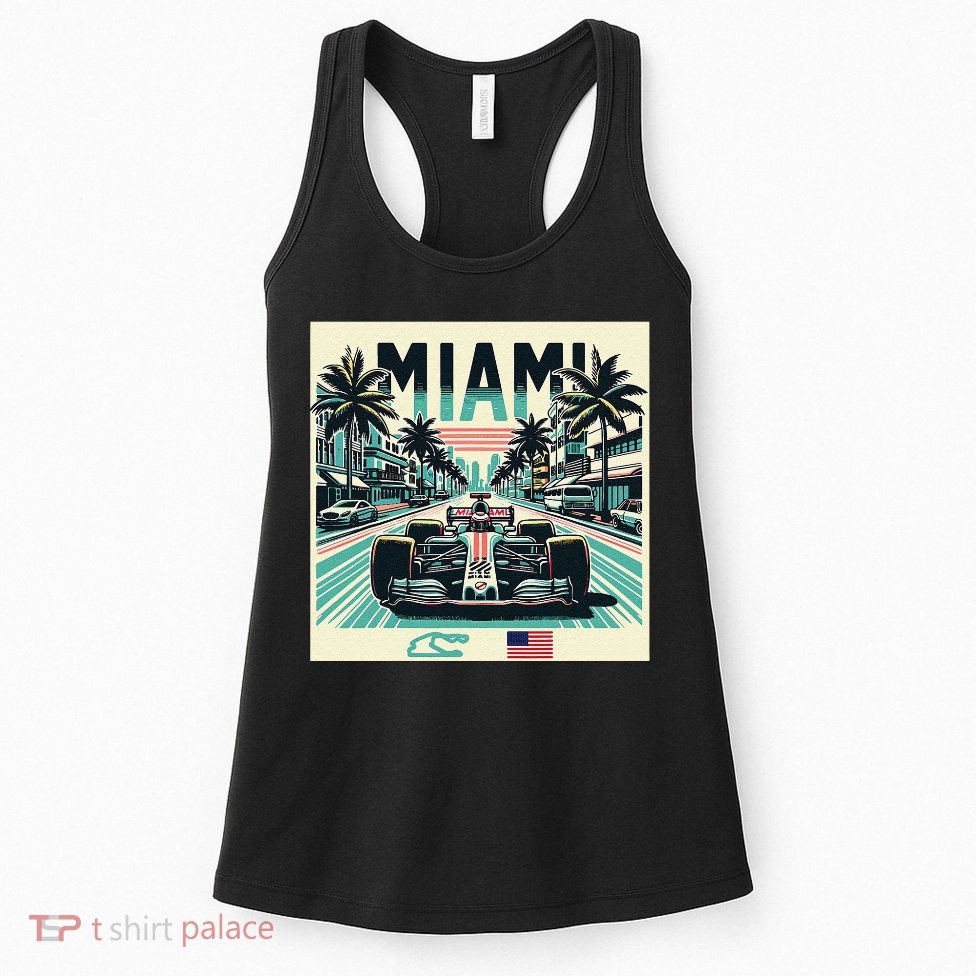 Formula Racing Open Wheel Car Retro Miami Circuit Usa Flag Women's Tank Top