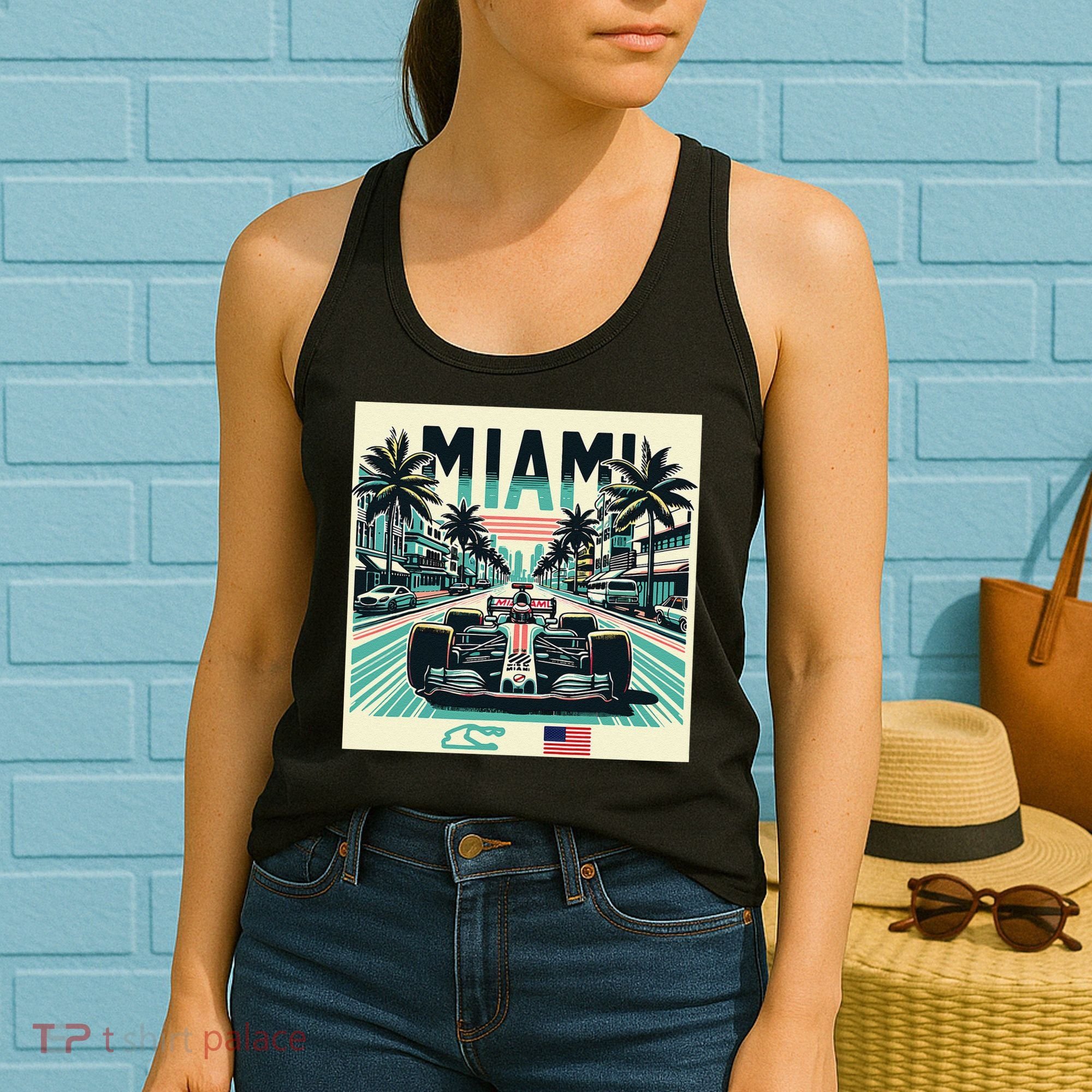 Formula Racing Open Wheel Car Retro Miami Circuit Usa Flag Women's Tank Top