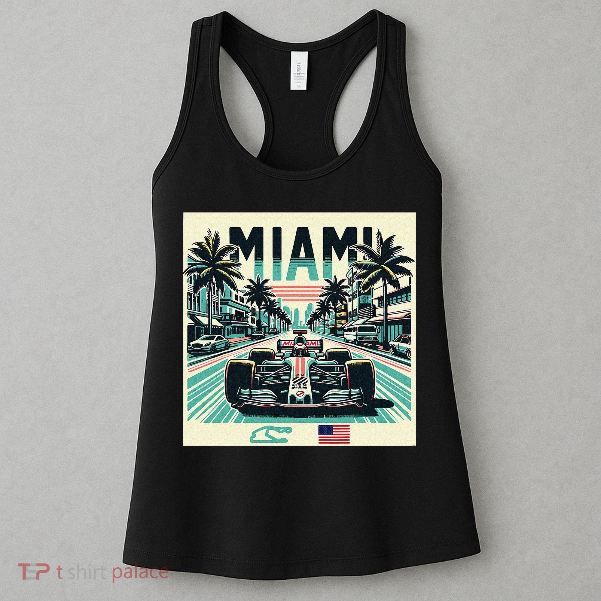 Formula Racing Open Wheel Car Retro Miami Circuit Usa Flag Women's Tank Top