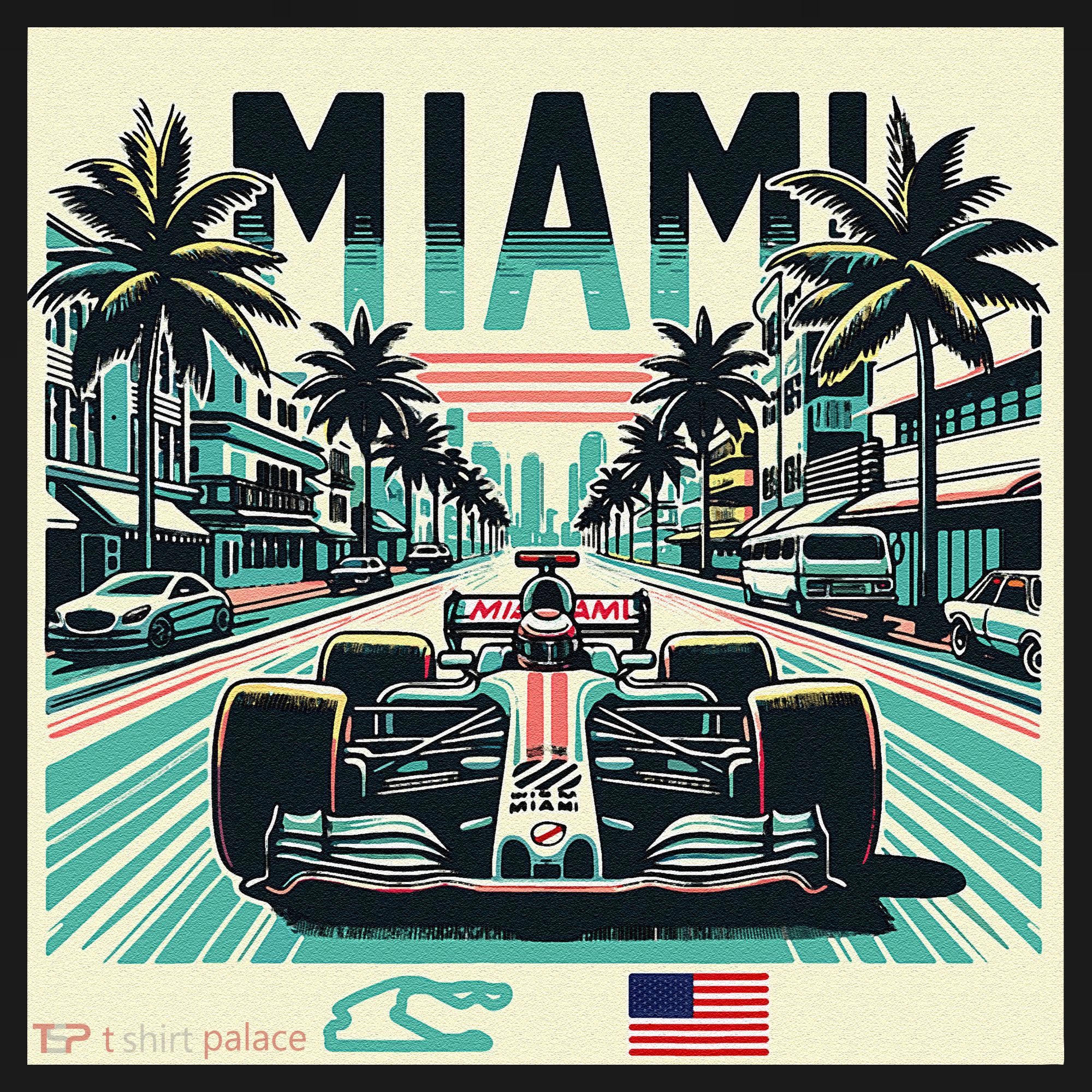 Formula Racing Open Wheel Car Retro Miami Circuit Usa Flag Women's Tank Top