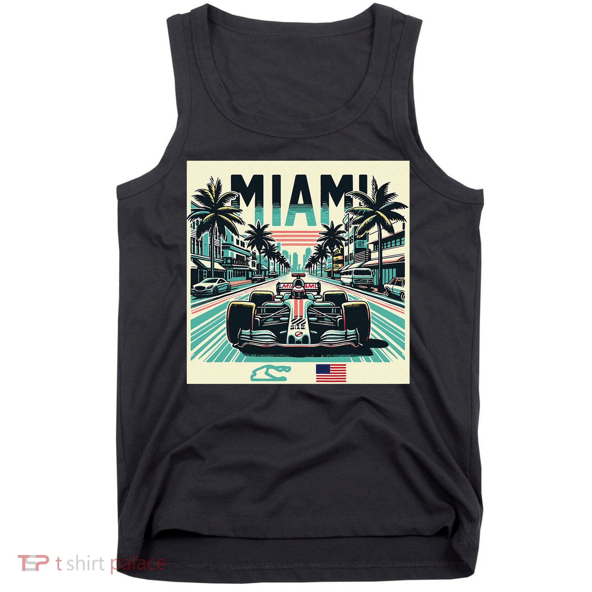 Formula Racing Open Wheel Car Retro Miami Circuit Usa Flag Tank Top