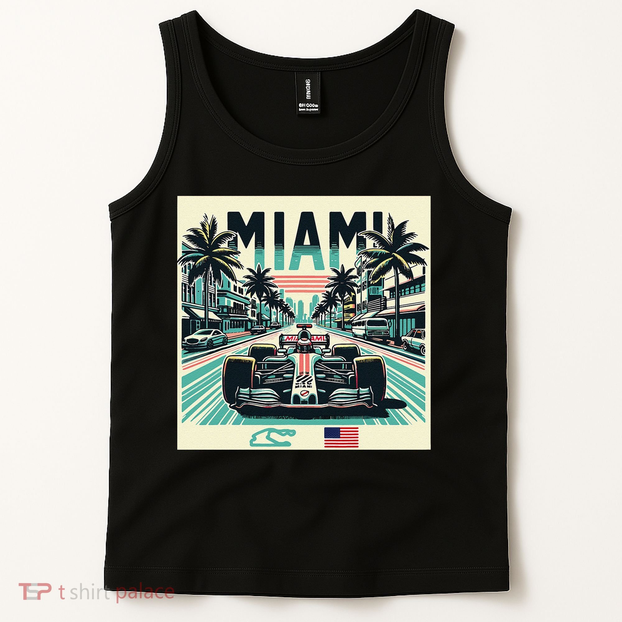 Formula Racing Open Wheel Car Retro Miami Circuit Usa Flag Tank Top