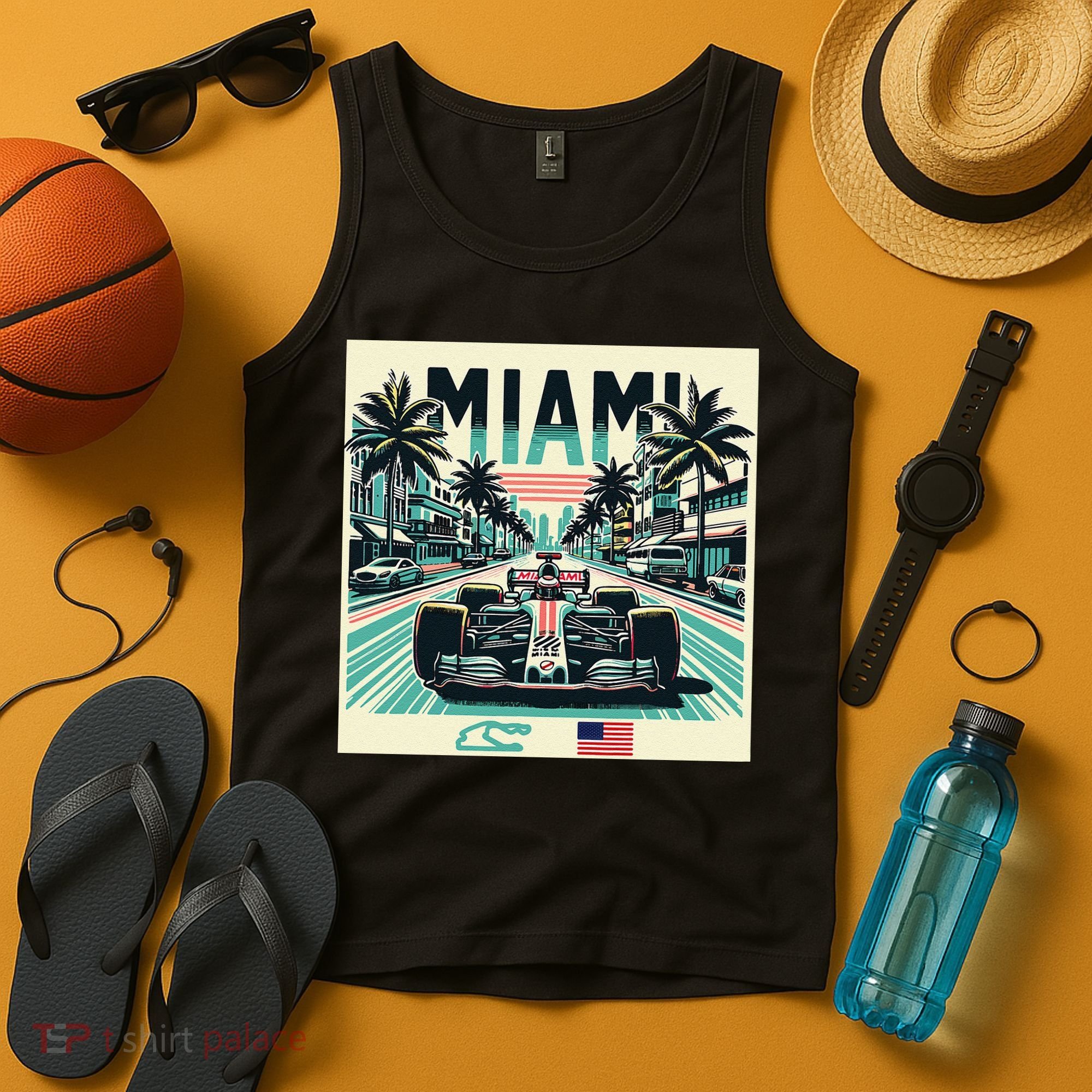 Formula Racing Open Wheel Car Retro Miami Circuit Usa Flag Tank Top