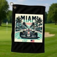 Formula Racing Open Wheel Car Retro Miami Circuit Usa Flag Golf Towel thumb 1