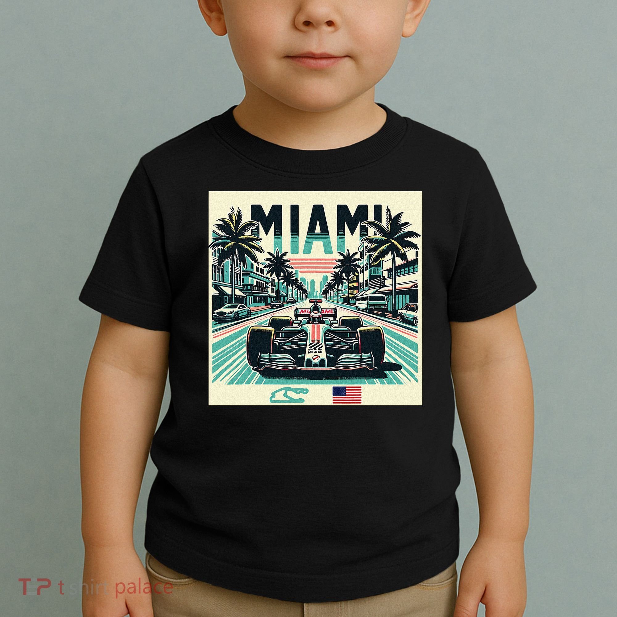 Formula Racing Open Wheel Car Retro Miami Circuit Usa Flag Toddler T-Shirt